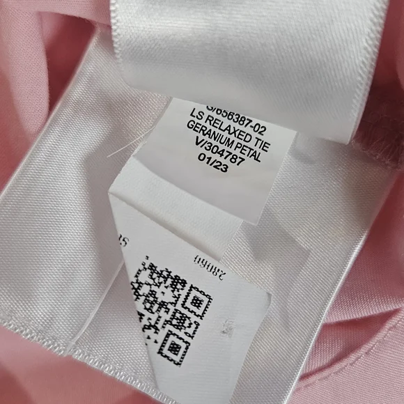 Old Navy Shirt Womens‎ XL Pink LS Relaxed Tie Geranium Petal Cotton Pullover Top - Picture 4 of 8